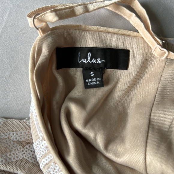 Lulus Catch a Spark White and Beige Sequin Romper for bachelorette shower or fun - Picture 8 of 13